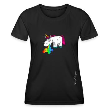 Cute unicorn pukes colorful rainbow - Women's Functional T-Shirt - black - Front - AI Model Female 172 light (172cm)