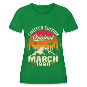 Jahrgang März 1990 Geburtstagsgeschenk - Frauen Funktions-T-Shirt - Kelly Green - Vorne - AI Model Female 172 dark (172cm)