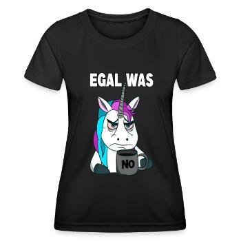 Egal was - no. Mürrisches lustiges Einhorn - Frauen Funktions-T-Shirt - Schwarz - Vorne - AI Model Female 172 light (172cm)