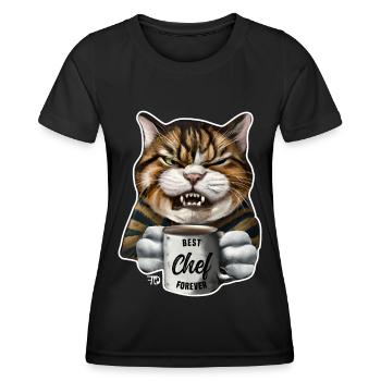 Chat en colère wizh mug meilleur chef - T-shirt sport Femme - noir - Devant - AI Model Female 172 light (172cm)