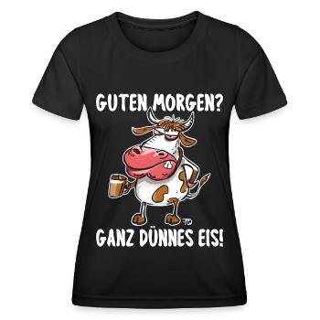Guten Morgen? Ganz dünnes Eis! Mürrische Lustige - Frauen Funktions-T-Shirt - Schwarz - Vorne - AI Model Female 172 light (172cm)