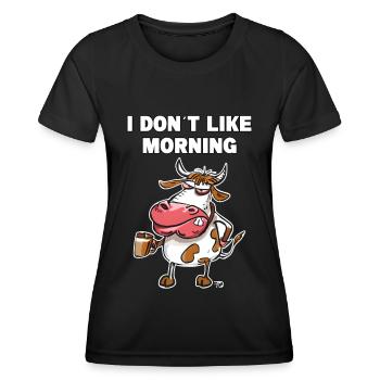 Dont like morning Mürrische Lustige Kuh - Frauen Funktions-T-Shirt - Schwarz - Vorne - AI Model Female 172 light (172cm)
