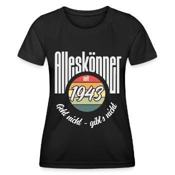 Alleskönner seit 1943. Lustiges Jahrgangs - Frauen Funktions-T-Shirt - Schwarz - Vorne - AI Model Female 172 light (172cm)