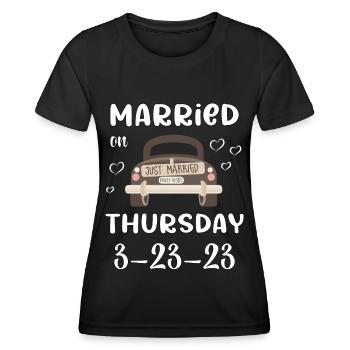 Mariage Amour 23/03/23 Jeudi marié le - T-shirt sport Femme - noir - Devant - AI Model Female 172 light (172cm)