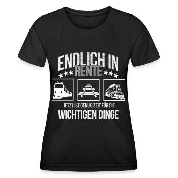 Rentner Modelleisenbahn Ruhestand genießen Rente - Frauen Funktions-T-Shirt - Schwarz - Vorne - AI Model Female 172 light (172cm)