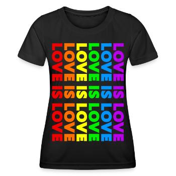 PRIDE RAINBOW LOVE IS LOVE FLAGGE REGENBOGEN LGBT - Frauen Funktions-T-Shirt - Schwarz - Vorne - AI Model Female 172 light (172cm)