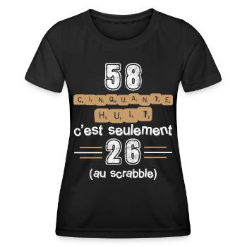 Anniversaire 58 ans, idée cadeau date de naissance - T-shirt sport Femme - noir - Devant - AI Model Female 172 light (172cm)