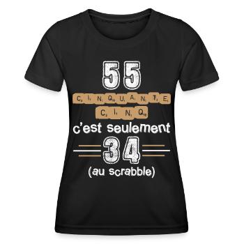 Anniversaire 55 ans, idée cadeau date de naissance - T-shirt sport Femme - noir - Devant - AI Model Female 172 light (172cm)