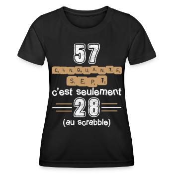Anniversaire 57 ans, idée cadeau date de naissance - T-shirt sport Femme - noir - Devant - AI Model Female 172 light (172cm)