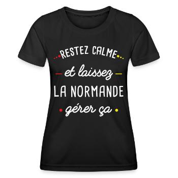 Normandie humour femme normande idée cadeau région - T-shirt sport Femme - noir - Devant - AI Model Female 172 light (172cm)