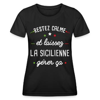Sicile Humour pays Italie, drapeau italien, Couple - T-shirt sport Femme - noir - Devant - AI Model Female 172 light (172cm)