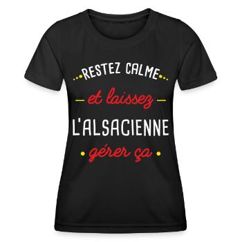 Alsacienne idée cadeau région Alsace Couple Humour - T-shirt sport Femme - noir - Devant - AI Model Female 172 light (172cm)