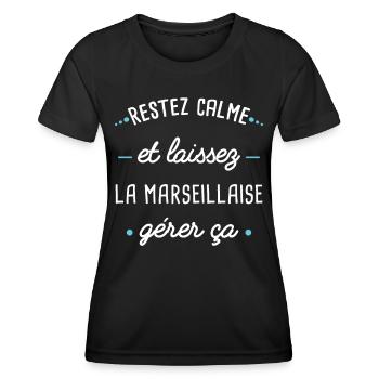 Marseille idée cadeau couple région Marseillaise - T-shirt sport Femme - noir - Devant - AI Model Female 172 light (172cm)