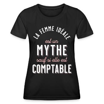 Comptable Cadeau Rigolo Secrétaire Humour Femme - T-shirt sport Femme - noir - Devant - AI Model Female 172 light (172cm)