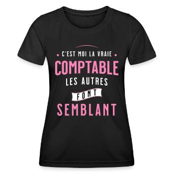 Comptable Cadeau Rigolo Secrétaire Humour Femme - T-shirt sport Femme - noir - Devant - AI Model Female 172 light (172cm)