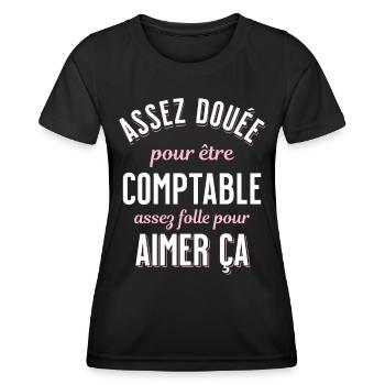 Comptable Cadeau Rigolo Secrétaire Humour Femme - T-shirt sport Femme - noir - Devant - AI Model Female 172 light (172cm)