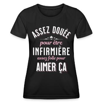Infirmière Cadeau Rigolo Humour Femme Médecine - T-shirt sport Femme - noir - Devant - AI Model Female 172 light (172cm)