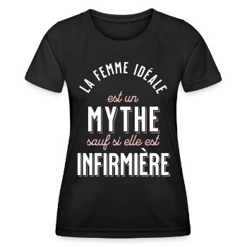 Infirmière Cadeau Rigolo Humour Femme Drôle - T-shirt sport Femme - noir - Devant - AI Model Female 172 light (172cm)