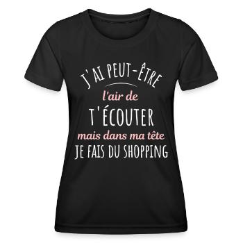Shopping Citation Humour Féminin Femme Mode Drôle - T-shirt sport Femme - noir - Devant - AI Model Female 172 light (172cm)