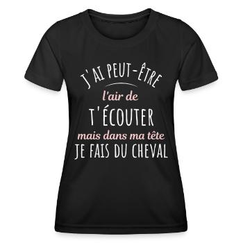 Équitation Cadeau Pour Cavalière Cheval Humour - T-shirt sport Femme - noir - Devant - AI Model Female 172 light (172cm)