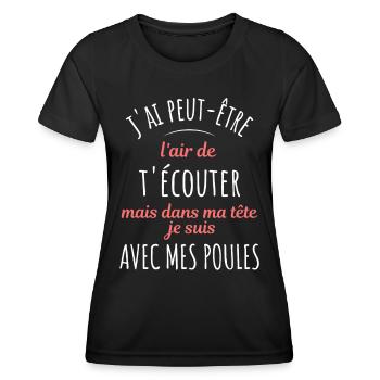 Jardinage Cadeau Humour Potager Citation Poule - T-shirt sport Femme - noir - Devant - AI Model Female 172 light (172cm)