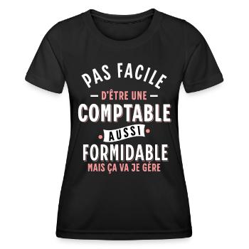 Comptable Cadeau Rigolo Secrétaire Humour Femme - T-shirt sport Femme - noir - Devant - AI Model Female 172 light (172cm)