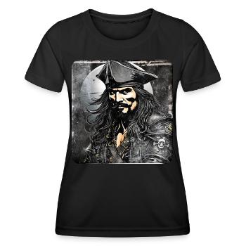 Grimmiger Pirat Freibeuter Seefahrer Kapitän - Frauen Funktions-T-Shirt - Schwarz - Vorne - AI Model Female 172 light (172cm)