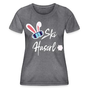 Skihaserl - Skihase - Skifahren - Skiurlaub - Frauen Funktions-T-Shirt - dunkle Melange  - Vorne - AI Model Female 172 light (172cm)