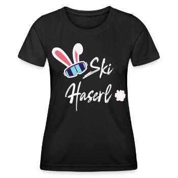 Skihaserl - Skihase - Skifahren - Skiurlaub - Frauen Funktions-T-Shirt - Schwarz - Vorne - AI Model Female 172 light (172cm)