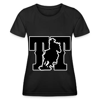 Turniertussi Design mit Westernpferd und Reiterin - Frauen Funktions-T-Shirt - Schwarz - Vorne - AI Model Female 172 light (172cm)