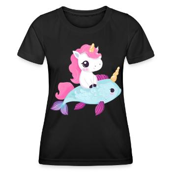La licorne monte sur le poisson - T-shirt sport Femme - noir - Devant - AI Model Female 172 light (172cm)