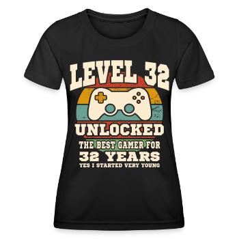 Stufe 32 freigeschaltet – 32. Jahrestag - Frauen Funktions-T-Shirt - Schwarz - Vorne - AI Model Female 172 light (172cm)