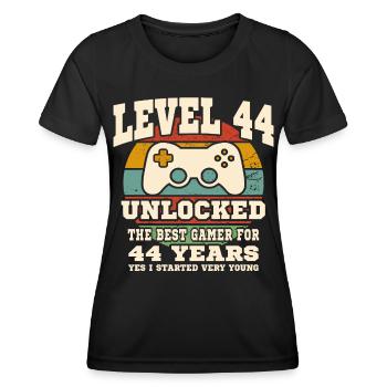Level 44 unlocked - 44th anniversary - Women's Functional T-Shirt - black - Front - AI Model Female 172 light (172cm)