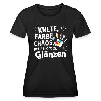 Kita-Knete-Chaos Glanz für Betreuerin Farbspaß - Frauen Funktions-T-Shirt - Schwarz - Vorne - AI Model Female 172 light (172cm)