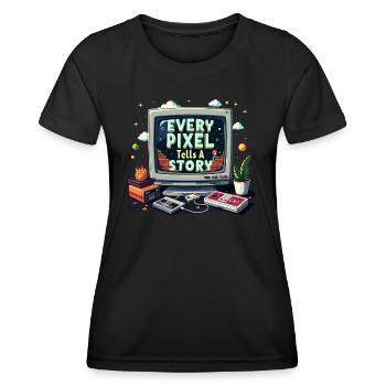 Chaque pixel raconte une histoire - Retro Gaming - T-shirt sport Femme - noir - Devant - AI Model Female 172 light (172cm)