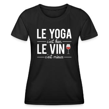 Le yoga c'est bien le vin c'est mieux humour apéro - T-shirt sport Femme - noir - Devant - AI Model Female 172 light (172cm)