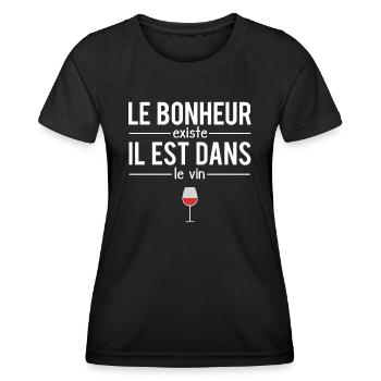 Le Bonheur Existe il Est Dans Le Vin Alcool Apéro - T-shirt sport Femme - noir - Devant - AI Model Female 172 light (172cm)