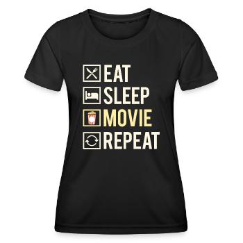 Eat Sleep Movie Repeat Cinéphile Cinéma Humour - T-shirt sport Femme - noir - Devant - AI Model Female 172 light (172cm)