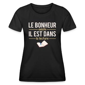 Le Bonheur Existe il Est Dans La Lecture Humour - T-shirt sport Femme - noir - Devant - AI Model Female 172 light (172cm)