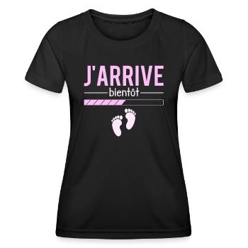 J'arrive Bientôt Annonce Grossesse Naissance Bébé - T-shirt sport Femme - noir - Devant - AI Model Female 172 light (172cm)