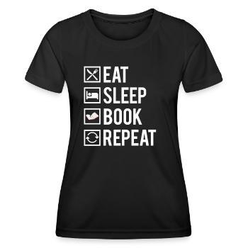 Eat Sleep Book Repeat Livre Lecture Humour - T-shirt sport Femme - noir - Devant - AI Model Female 172 light (172cm)