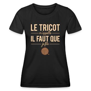 Le tricot m'appelle il faut que je file tricoter - T-shirt sport Femme - noir - Devant - AI Model Female 172 light (172cm)