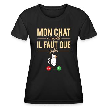 Mon Chat M'Appelle Blague Propriétaire Chat Humour - T-shirt sport Femme - noir - Devant - AI Model Female 172 light (172cm)
