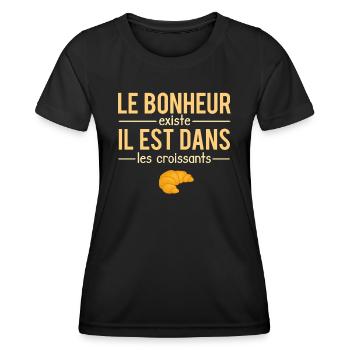 Le Bonheur Existe il Est Dans Les Croissants - T-shirt sport Femme - noir - Devant - AI Model Female 172 light (172cm)