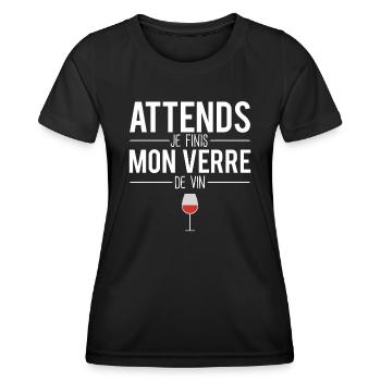 Attends je finis mon verre de vin vigne vigneron - T-shirt sport Femme - noir - Devant - AI Model Female 172 light (172cm)