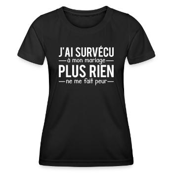 J'ai survécu à mon mariage blague couple humour - T-shirt sport Femme - noir - Devant - AI Model Female 172 light (172cm)