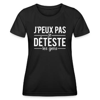 J'peux pas je déteste les gens j'aime pas les gens - T-shirt sport Femme - noir - Devant - AI Model Female 172 light (172cm)