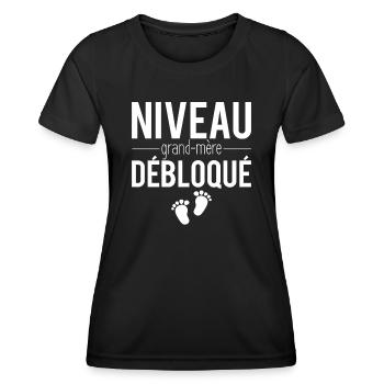 Niveau grand mère débloqué annonce naissance bébé - T-shirt sport Femme - noir - Devant - AI Model Female 172 light (172cm)