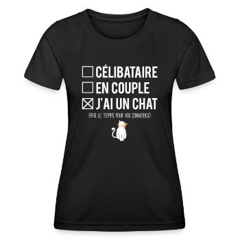 Célibataire en couple j'ai un chat humour - T-shirt sport Femme - noir - Devant - AI Model Female 172 light (172cm)