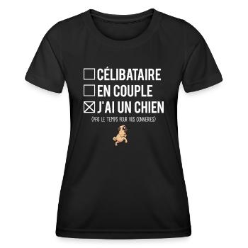 Célibataire en couple j'ai un chien humour - T-shirt sport Femme - noir - Devant - AI Model Female 172 light (172cm)
